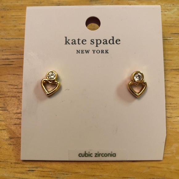 Kate Spade Gold Plated Shining Spade Stud Earrings Cubic Zirconia Accents NWT - Picture 7 of 11